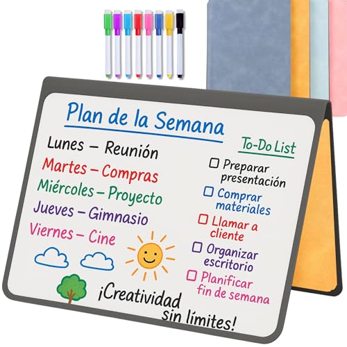 PIZARRA BLANCA pequeña | CUADERNO Pizarra PLEGABLE, BORRABLE y PORTÁTIL | Pizarra MAGNÉTICA | 2 x A5 + 11 Rotuladores + Gamuza - Cuaderno de pizarra | INFANTIL | OFICINA | ESTUDIAR | Naranja