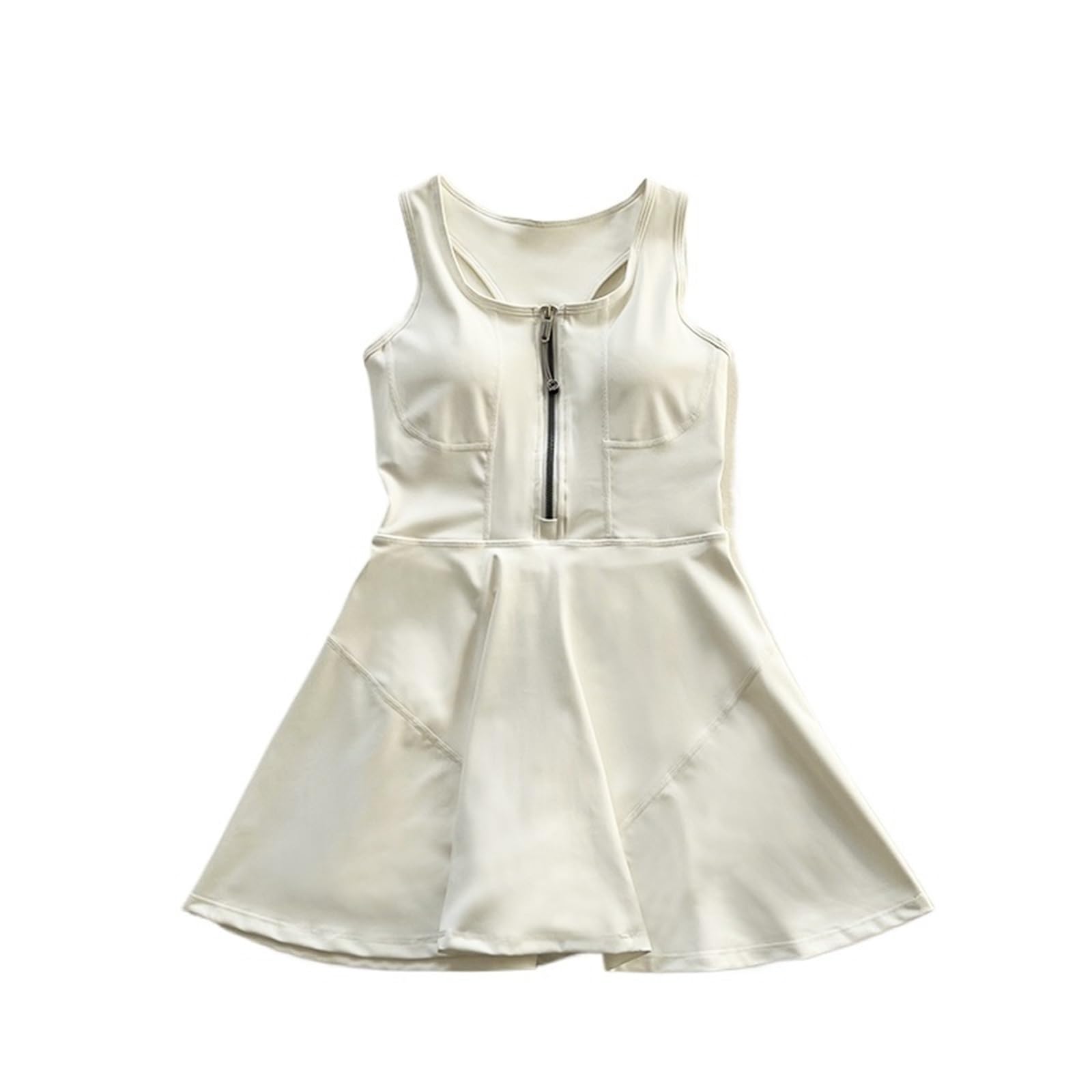 Vestido Tenis Mujer sin Mangas con Cremallera Frontal, Blanco, XL