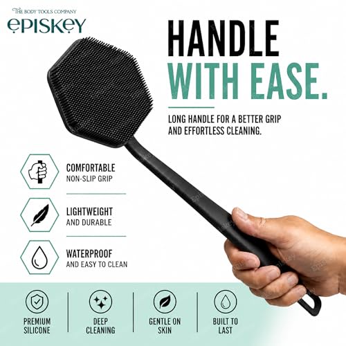 Image of Episkey Ultimate Trio Bath Scrubber Combo | 3-in-1 Silicone Face, Body & Back Scrubber Combo | Deep Cleansing & Gentle Exfoliation | Long Handle for Hard-to-Reach Areas | Bath Accessories for Men & Women