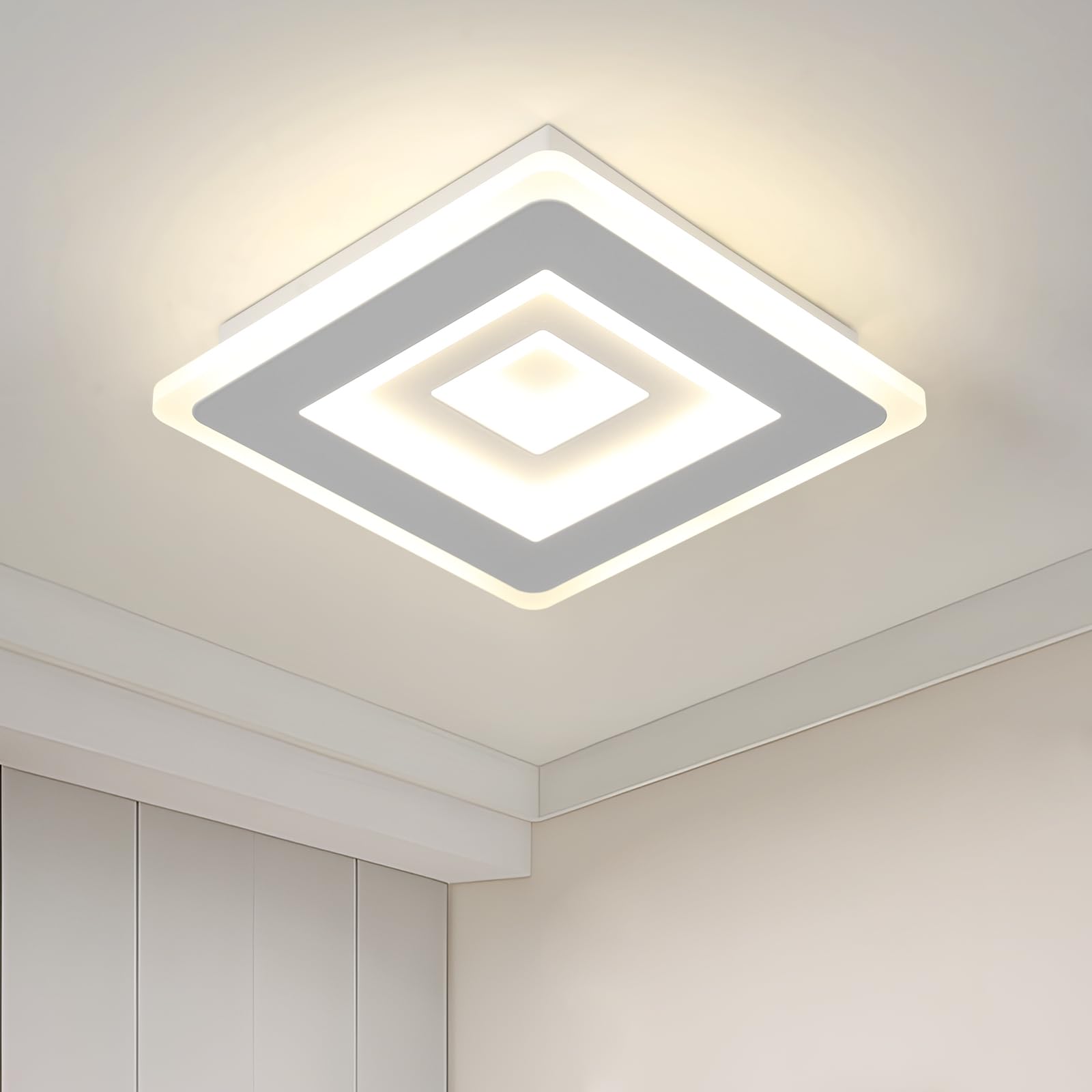 Mckalen LED Ceiling Lights 20CM, 28W 3150LM Modern Ceiling Lamp White, Square Acrylic LED Ceiling Lighting for Living Room Bedroom Kitchen Hallway Office, Neutral Light 4500K