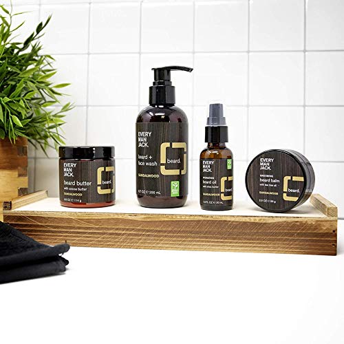 Every Man Jack Beard + Face Wash - Subtle Fragrance - Deep Cleans, Conditions, and Softens Your Beard and Skin Underneath - Naturally Derived with Aloe and Coconut - 6.7-ounce (Sandalwood, 1 Pack)