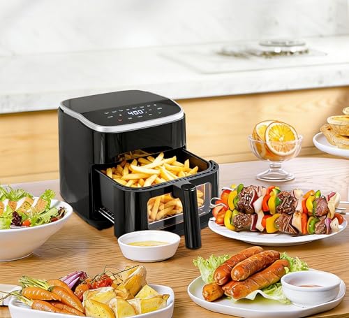 Image of Air Fryer 4QT with Clear Window, Multiple Operation Airfryer Non-Stick Basket Dishwasher Safe, Square Airfryer, Air Fry, Roast, Reheat, Dehydrate, Bake, Steam, 400F Rapid Air Crispy Technology, Black