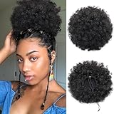 AISI QUEENS Synthetic Afro Puffs Drawstring Ponytail Bun Hairpieces Updo Hair Puff Short Kinky Curly Hair Large Size (Black-1B#)