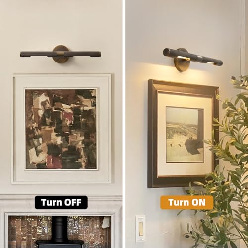 Image of Museum Gallery Bathroom Picture Light - 19 Inch Long Bronze Brass Dimmable Hardwired Wall Sconces with E12 Bulb - Frame Pictures Art Deco Sconce Lights for Painting Photo Artwork Library Vanity Over