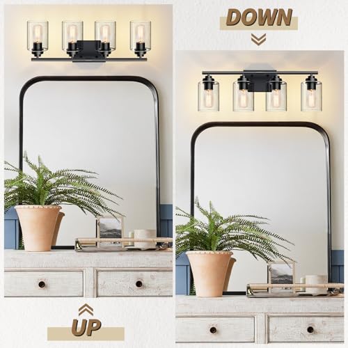 Image of SKEJAO Bathroom Vanity Lights Over Mirror,Bathroom Light Fixture Wall Sconce Lighting for Bedroom,Living Room (Black, 4-Light)