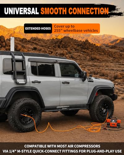 Image of METOWARE 4 Tire Inflation Deflation System Digital Gauge 255 inch Wheelbase | Air Up & Down All 4 Tires, Leak-Free Design, Manual Bleed Valve, For Trucks SUVs & Off-Road Vehicles