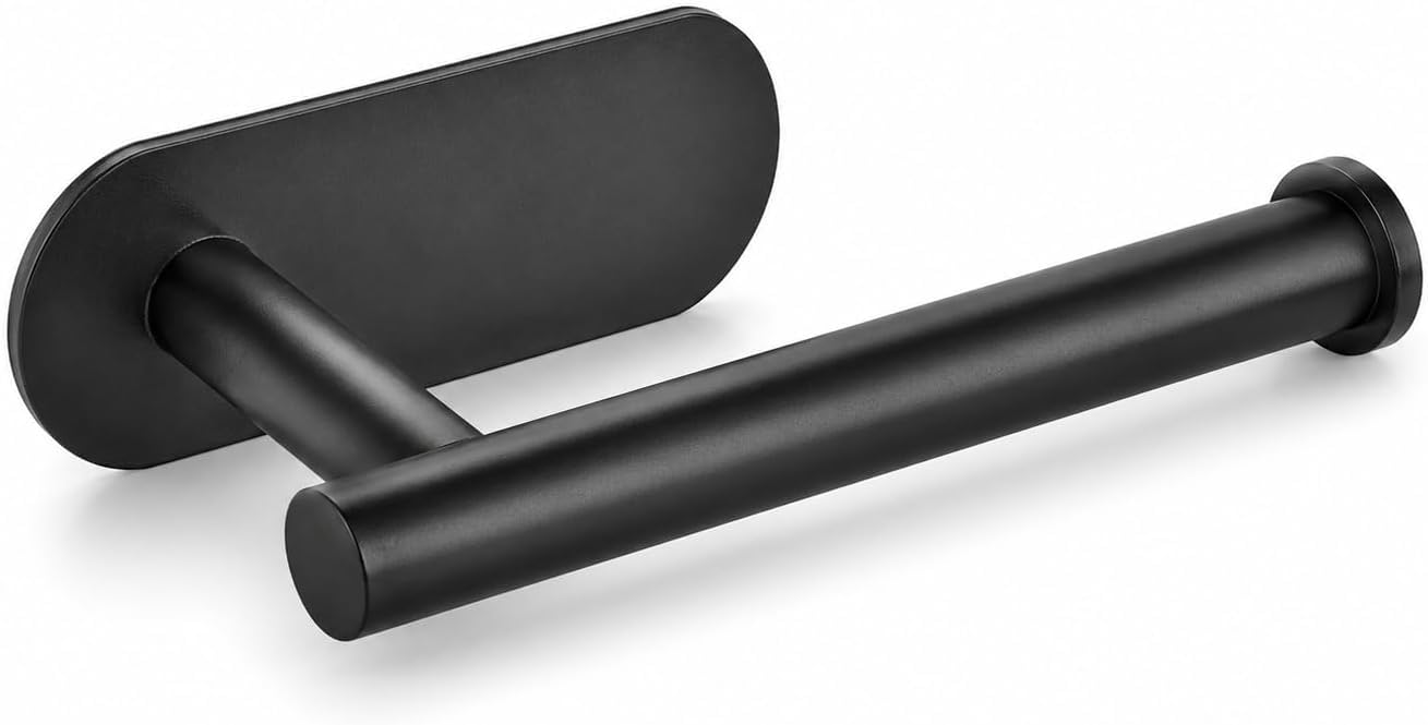 (Verstehen) Self Adhesive Toilet Roll Holder – No Drill Wall Mounted, SUS 304 Stainless Steel, Matte Black Bathroom Tissue Holder, Rustproof & Waterproof, 16cm bar. (black)