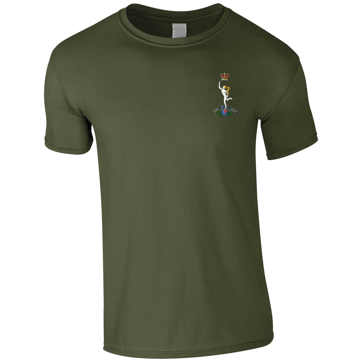 HiViz Kings Embroidered Royal Corps of Signals Royal Signals Men's Tshirt British Army Insignia MOD Embroidery ** 9 Colours Available ** (UK, Alpha, M, Regular, Regular, Military Green)