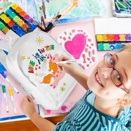 Abbylike SMO-ABBYLIKE-1616 4 Pcs Diy Canvas Backpack Lightweight Casual Daypacks White Backpack 10 Pcs Fabric Making Pens thumb #4