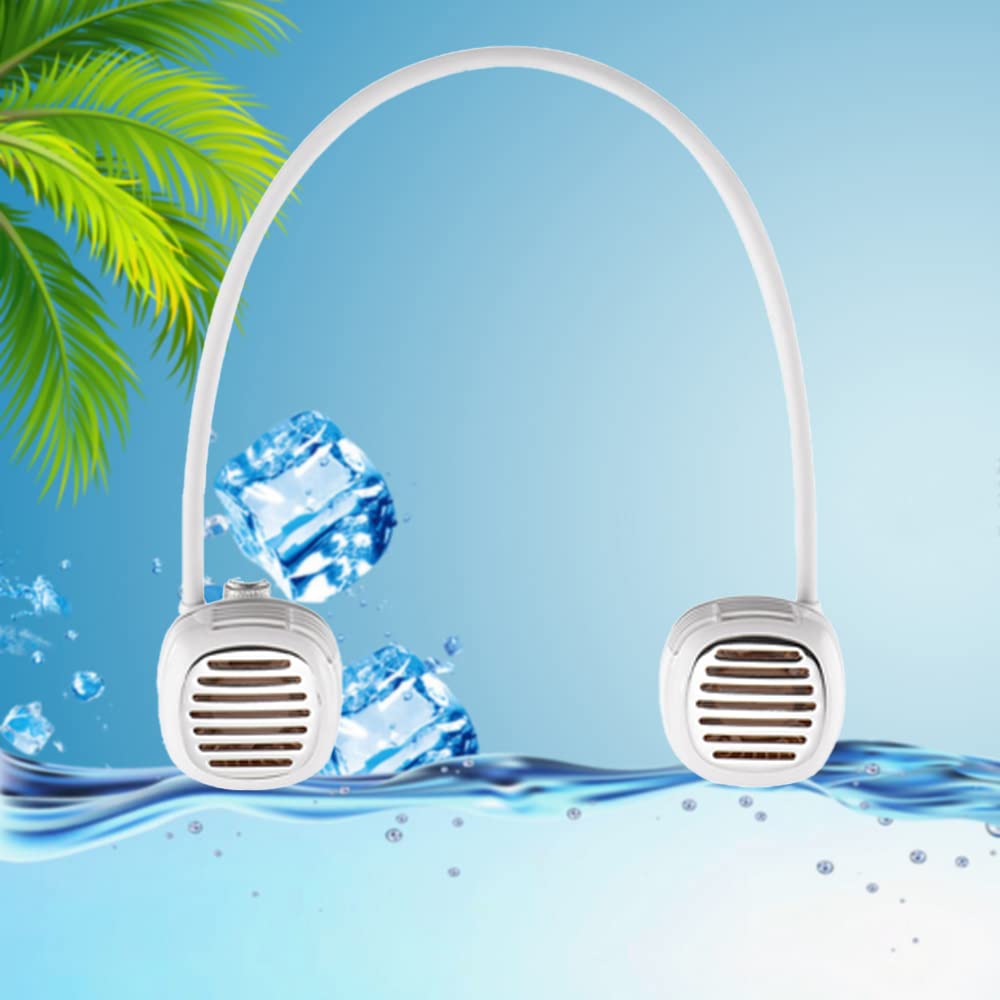 CAZOKASIPortable Neck Fan Stepless Speeds Wearable Personal Fan Hands Free Bladeless Fan Rechargeable USB Fan 360° Cooling Fan Around Neck for Outdoor, Travel, Home,Office (White)