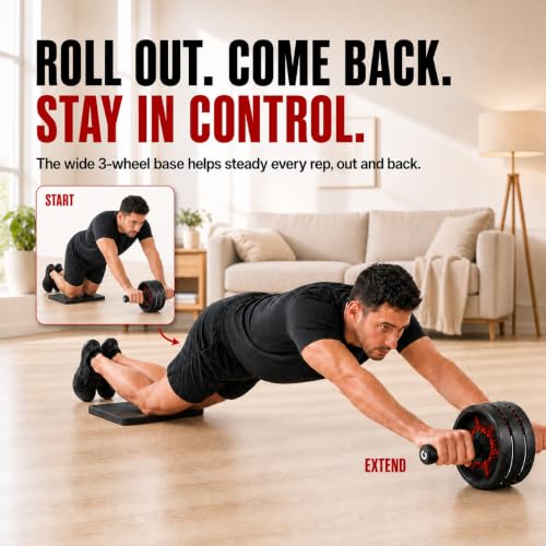 Image of VINSGUIR Ab Roller Wheel, Abs & Core Workout Equipment for Home Gym with Knee Pad Accessories, Abdominal Wheel for Full-body Strength Training