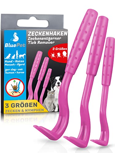 BluePet 3er Set Zeckenhaken für Hunde, Katze, Pferd & Mensch I Zeckenhebel als bewährter Zeckenentferner zur Zeckenzangen I Alternative zu Zeckenpinzette, Zeckendreher, Zeckenschutz & Zeckenmittel