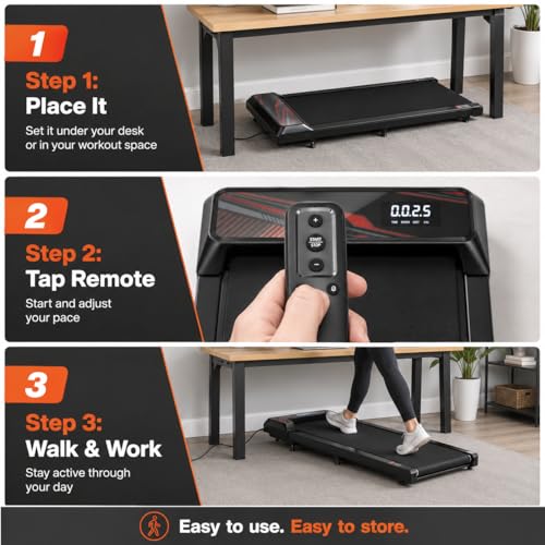 Image of Walking Pad Treadmill, 8% Incline Under Desk Treadmill for Home Office | Quiet 2.5HP motor, 265 lb capacity, 0.6-4 MPH speed, 15 x 35.4 in belt, compact for small spaces