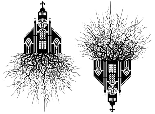 Rooted Church 4 pcs 3.25 Black Fused Glass Decals