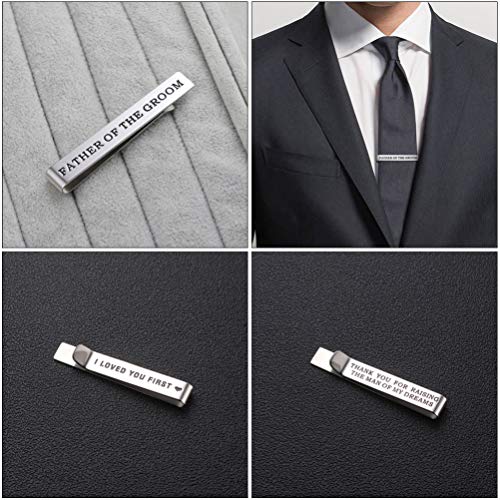NUOBESTY 1 pç Fatherof The Groom Clipe de gravata dupla face letras pai gravata bar presente de casa