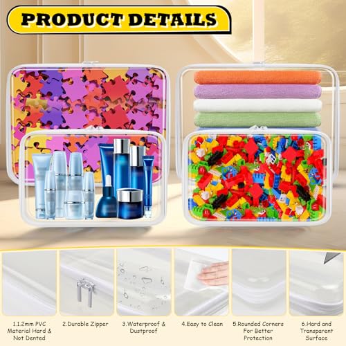 4 Pack Clear Hard Shell Zipper Case for Storage,2M+2S(M:9.66*6.1*1.97in;S: 7.48*14.13*1.97in)Plastic Clear Zipper Case for Travel Organizer,Waterproof Cosmetic Bag,Toiletry Pouch,Toy Storage Bins4