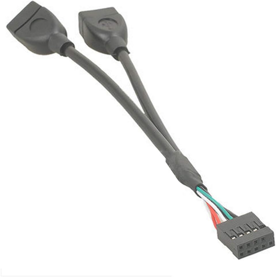 M15S USB Adapter Cable 9-Pin Header to 2x USB 2.0 Female - USB Header Splitter for PC Motherboard, 15 cm