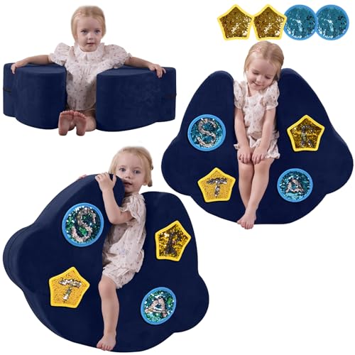 MOOZHEALTH Sensory Compression Rocking Chair for Kids – Soft Squeeze Sensory Seat with Sequin Mats,Calming Deep Pressure Chair for Autism & ADHD, Multi-Position Cozy Corner, Washable Cover, Blue