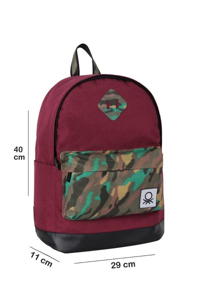 United Colors Of Benetton Okul Sırt Çantası, 40 X 29 X 11 Cm, Bordo Kamuflaj, Orta