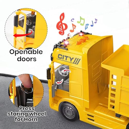 Image of Big Size Long Dumper Toy - Friction Powered Construction Vehicle with Light & Sound for Children, Heavy Duty Truck Toy (Dump Truck)