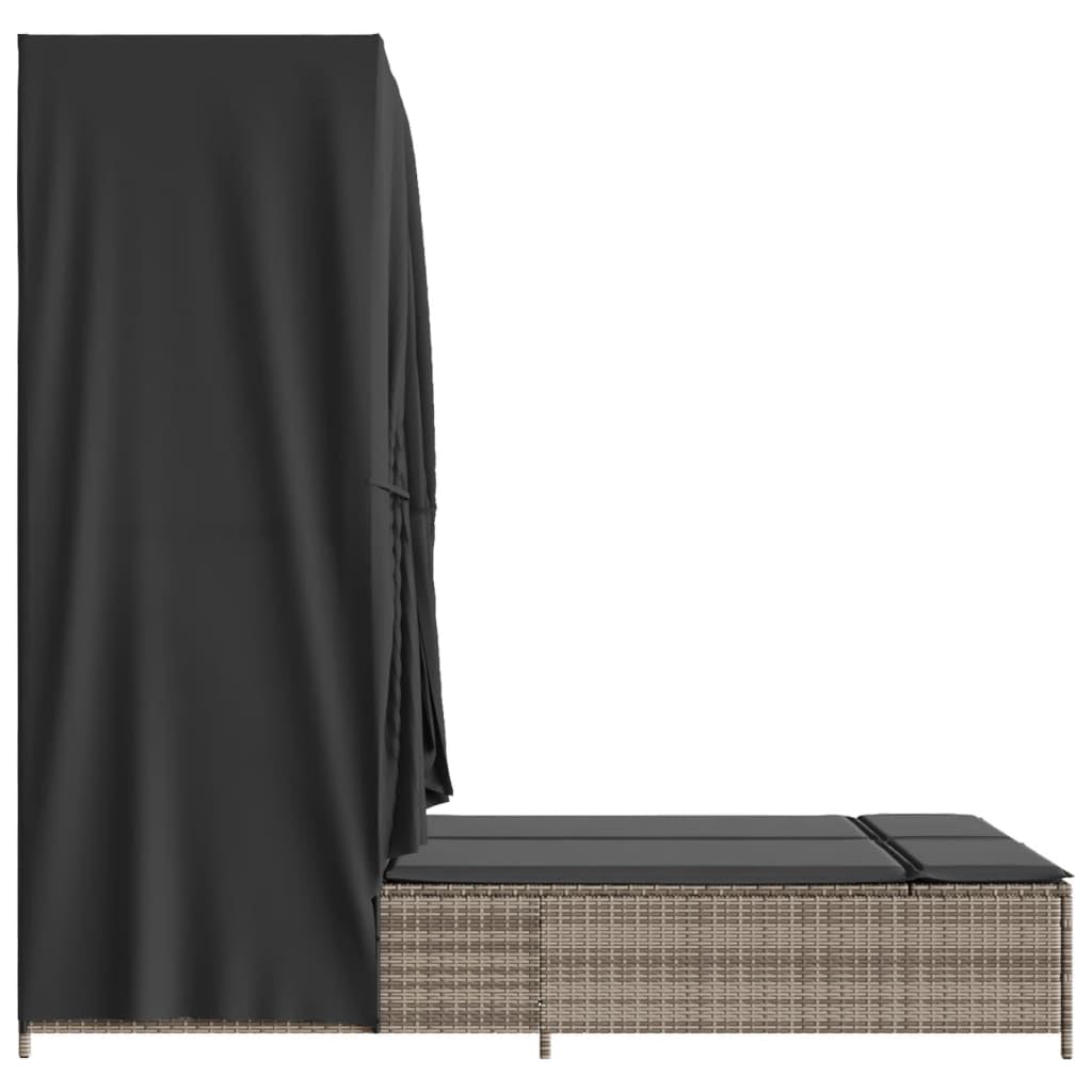 Doppio lettino prendisole con tettuccio in rattan, isola solare, grigio, 104 x 197 cm | Comoda isola prendisole per 2 persone per terrazza e giardino, con schienale regolabile e federe lavabili