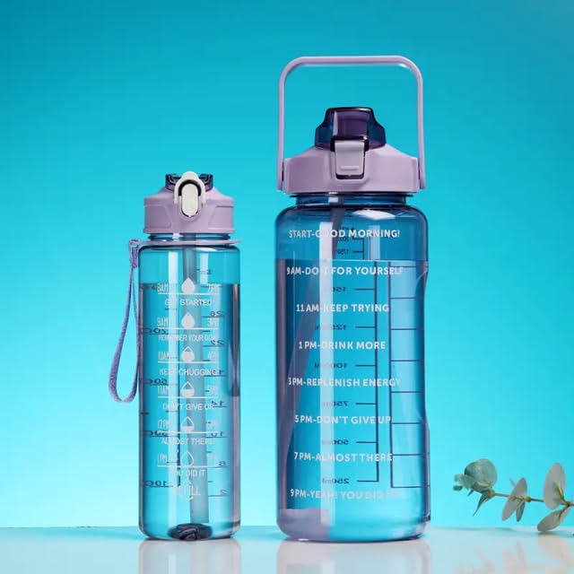 Image of Set of 3 Transparent Water Bottle 2000ML, 900ML, 300ML with Motivational Time Marker | Leak Proof&Break-Proof | Best Usage For Office /School /Gym /Travel Water Bottle