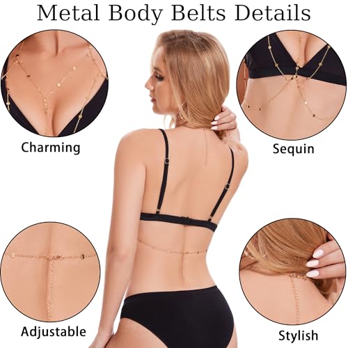 Ammiko Metal Waist Chain Belts for Women Fashion Adjustable Body Belly Belt for Dresses Jeans Jewelry3