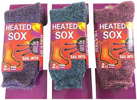 NY GOLDEN FASHION 3 Pairs Women Heated Sox Thermal Insulated Winter Heavy Duty Thick Crew Socks (Mix 3 Pairs (Purple/Blue/Pink))