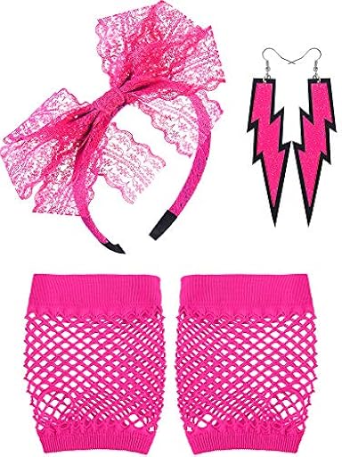 Blulu 80s Costume Accessories for Women Lace Headband Neon Earrings Fishnet Gloves for 80s Retro Party Halloween (Rose red) | Ya disponible en tu tienda friki favorita! En mundofriki.es! Blulu 80s Costume Accessories for Women Lace Headband Neon Earrings Fishnet Gloves for 80s Retro Party Halloween (Rose red) | Ya disponible en tu tienda friki favorita! En mundofriki.es!