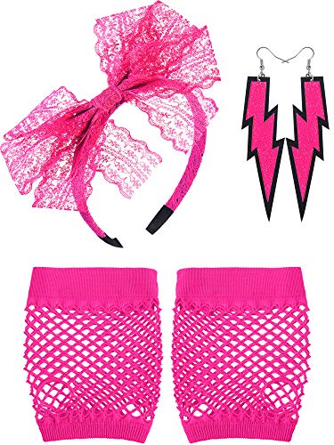 Blulu 80s Costume Accessories for Women Lace Headband Neon
