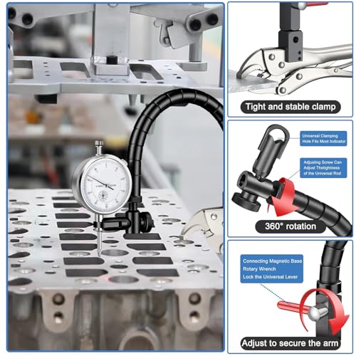 Image of HDLNKAK Premium Disc and Rotor /Ball Joint Gage, with 0.01 mm Dial Indicator and 360 Deg Flexible Stem Holder, Automobile Brake disc Flatness Measurement Tool