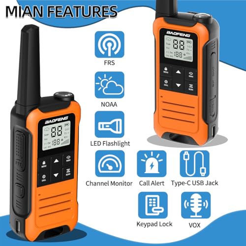 Image of Walkie Talkies Long Range for Adult, Rechargeable Walkie Talkies 4 Pack Baofeng F22 Portable FRS Two Way Radio with 1400mAh Battery USB-C Charger Flashlight NOAA Weather Radio for Camping Hunting Gear