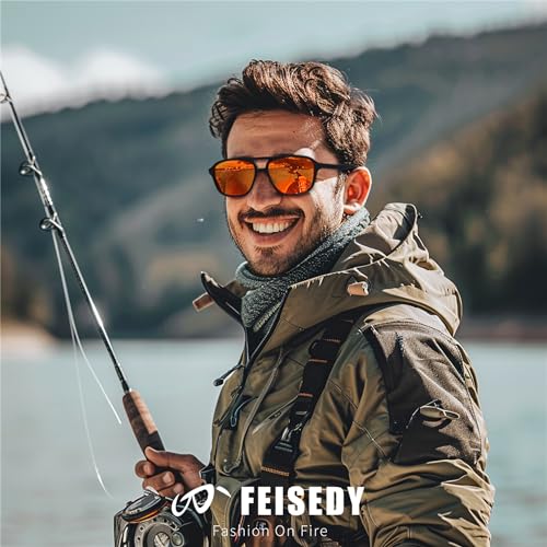 FEISEDY Polarized Aviator Sunglasses for Men Women Lightweight TR Frame Double Bridge Square Pilot Sun Glasses Shades B01203