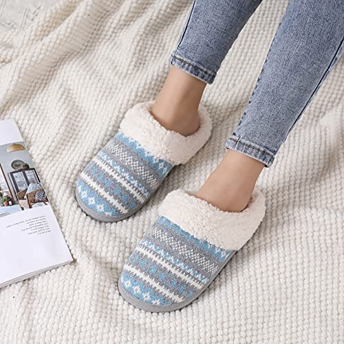 Image of Evshine Warm Knit House Slippers for Women Comfy Wool-Like Lined Chenille Slippers with Memory Foam and Indoor Outdoor Soles