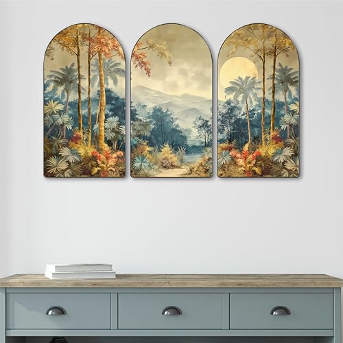 Image of Livin'luxe Tropical Forest Landscape Wall Painting | Set of 3 MDF Panel Nature & Mountain Artwork | Scenic Wall Art for Living Room, Bedroom, Dining Hall & Office Decor (20 x 30 Inch) RPNS-24