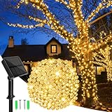 Dalugo LED ストリングライト ソーラー イルミネーションライト 屋外 IP65防水 120電球 12m クリスマス飾りライト イルミネーション アウトドア 室内 8点灯モード 夜間自動点灯 LEDイルミネーション ソーラーらいと おしゃれ ガーデン 庭木 キャップ 玄関前 公園 花壇 電飾 クリスマス ハロウィン 飾りライト (ウォームホワイト)
