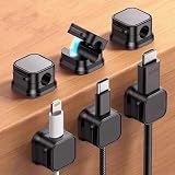 6 Pack Cord Organizer Spring Cable Holder Clips – Desk Cable Management Clips, Adhesive Wire Keeper for Phone Chargers, Nightstand, Wall, Car, and Office -Black