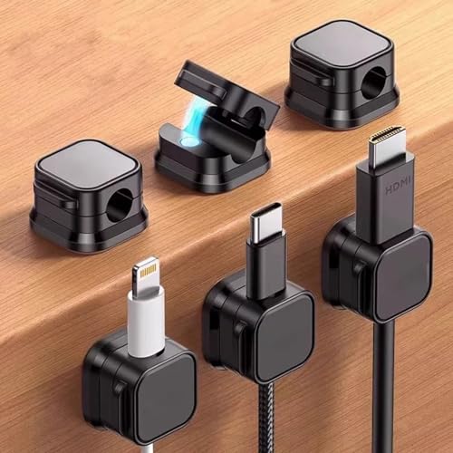 6 Pack Cord Organizer Spring Cable Holder Clips - Desk Cable Management Clips, Adhesive Wire Keeper for Phone Chargers, Nightstand, Wall, Car, and Office -Black