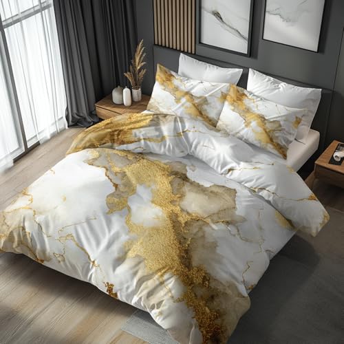 Housse de couette 220x240 marbre doré pour des nuits douillettes en famille - 2