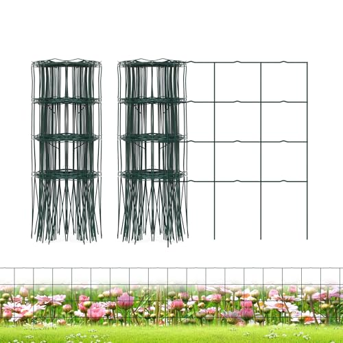 PROWORX Decorative Garden Fence Border Rolls, Total 14 in x 40 ft 2 Pack Metal Folding Flat Wire Fencing for Yard, Green PVC Coated Outdoor Patio Landscape Flower Bed Edging