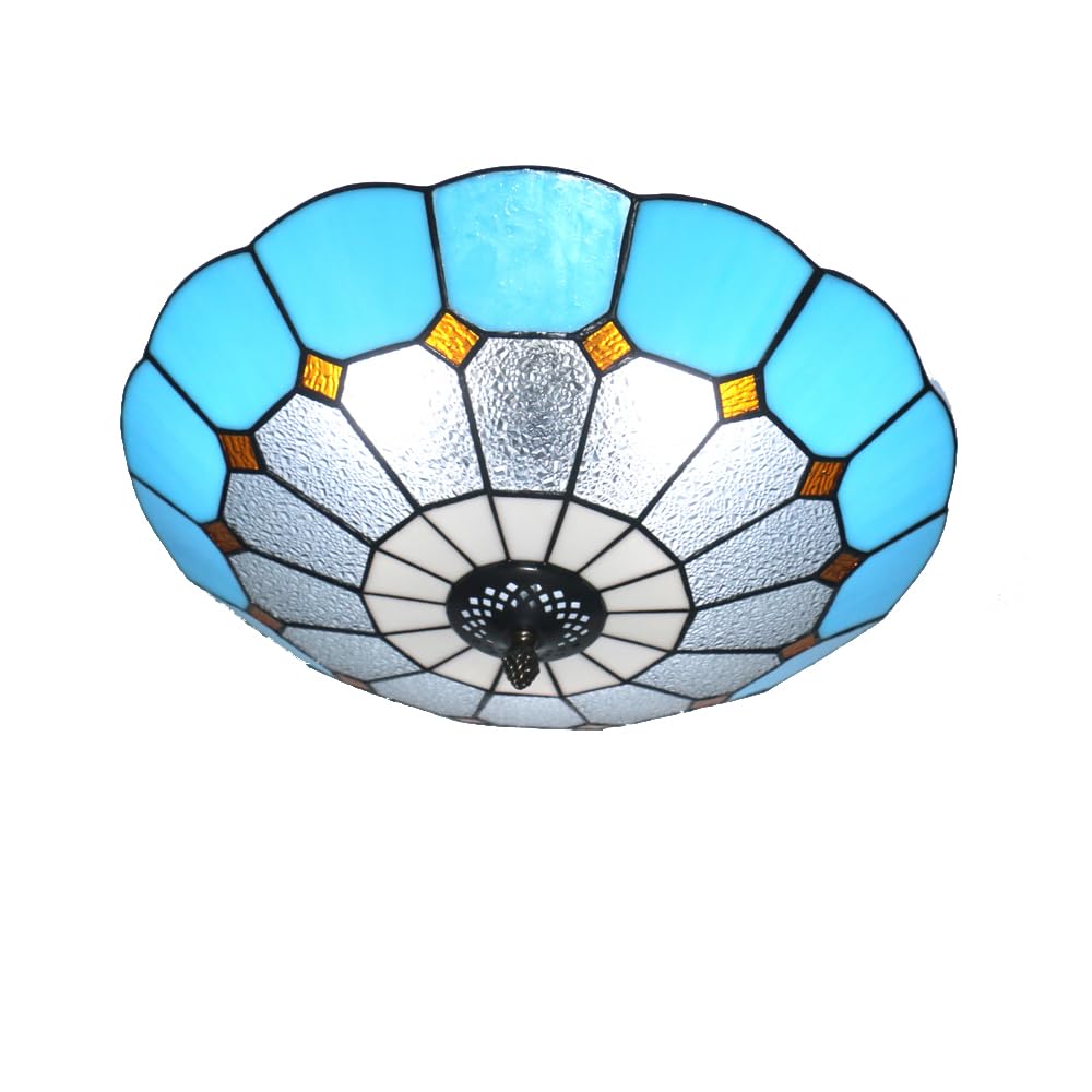 Xinyeal Tiffany Style Ceiling Light 16 Inch 3-Lights Stained Glass Flush Mount Ceiling Light for Bedroom Dining Room Living Room