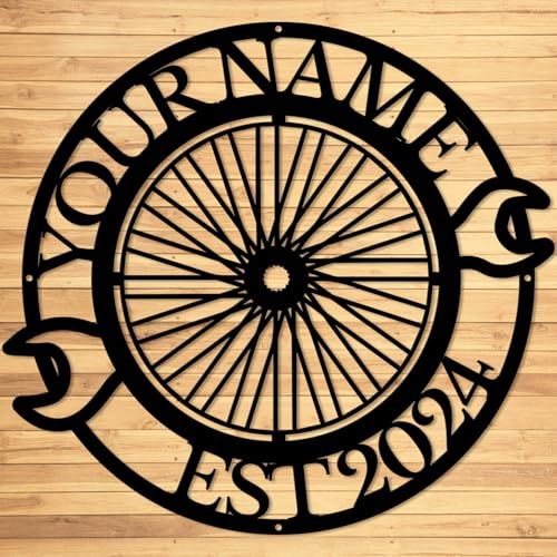 Custom Bicycle Metal Name Signs,Funny Cycling Bicycle Metal Name Sign,Personalized Bicycle Shed Signs,Black Bicycle Metal Wall Art,Letter Wall Decor,Last Name Sign,Family Home Outdoor Metal Signs (Style I)