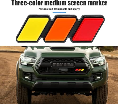 Image of Tri-Color Grille Badge Emblem Decoration Accessories Car Truck Label Tacoma Accessories Compatible with Tacoma 4Runner Tundra Sequoia Rav4 Highlander (Red,Orange,Yellow)