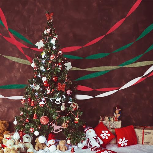 Image of 8 Rolls Christmas Crepe Paper Streamers Red Green Gold and White Streamers for Christmas Party Decorations Birthday Baby Shower Gender Reveal Wedding Graduation Party Decorations DIY Crafts