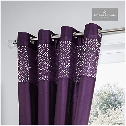 Gaveno Cavailia Aviv Eyelet Curtains Aubergine, 100% Polyester Luxury Ring Top Drapery with Matching Tie Backs - Image 2