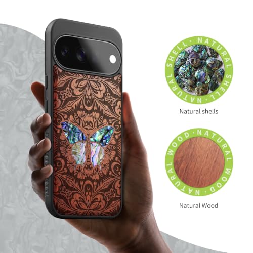 Coque pour Pixel 11 compatible MagSafe en bois papillon rosé