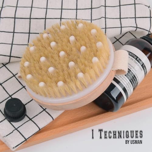 Image of KIMEE Premium Dry Body Brush for Lymphatic Drainage & Cellulite Reduction - Natural Boar Bristle Exfoliating Scrubber with Massage Nodes - Skin Tightening & Circulation Booster for Smoother, Glowing Skin
