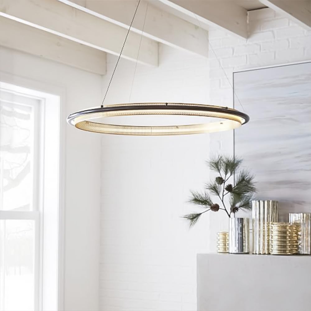 Lampadario ad Anello Moderno, Lampada a Sospensione a LED lineare, Lampada da Tavolo da Pranzo, lampadario in Metallo per Soggiorno, Camera da Letto, Ristorante, lampade a sospensi