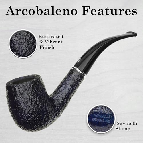 Savinelli Arcobaleno Rusticated Blue 606 KS - Colorful Hand Crafted Wood Pipes, Handmade Briar Pipe From Italy, 6mm, Bent Billiard - Image 3