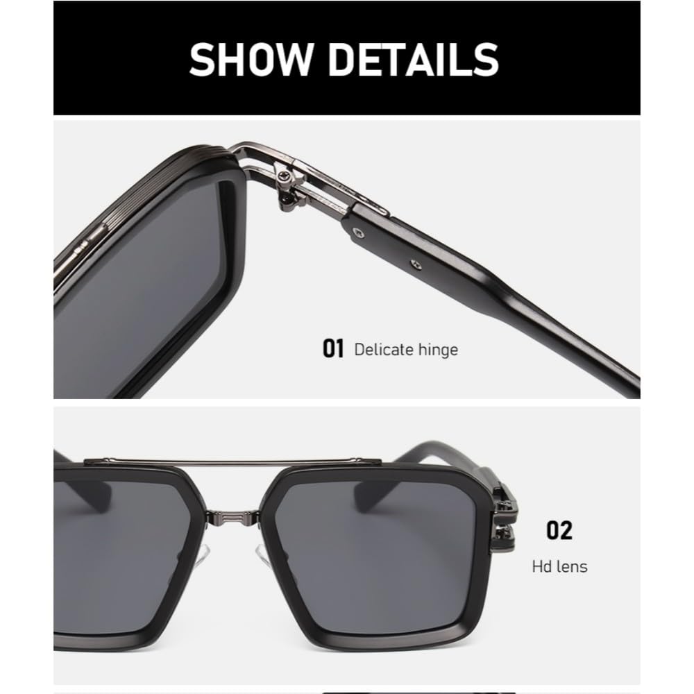 Occhiali da sole retrò quadrati da uomo e da donna, alla moda, con doppio raggio, unisex, montatura in metallo, alla moda, UV400.